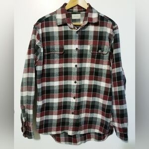 Jachs Men's Red Plaid Flannel Button Shirt Utility Brawny L 100% Cotton Heritage